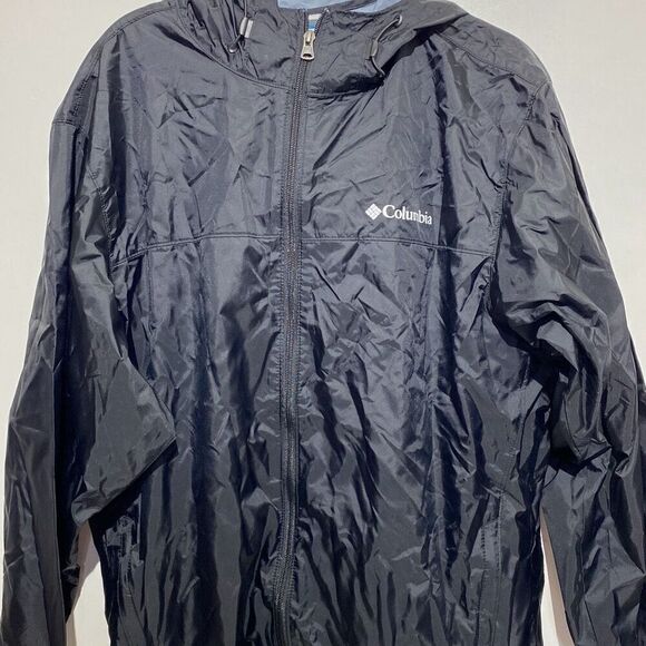 Columbia Men's Black Full Zip Drawstring Hooded Windbreaker Jacket Sz Medium NWT - Picture 1 of 11